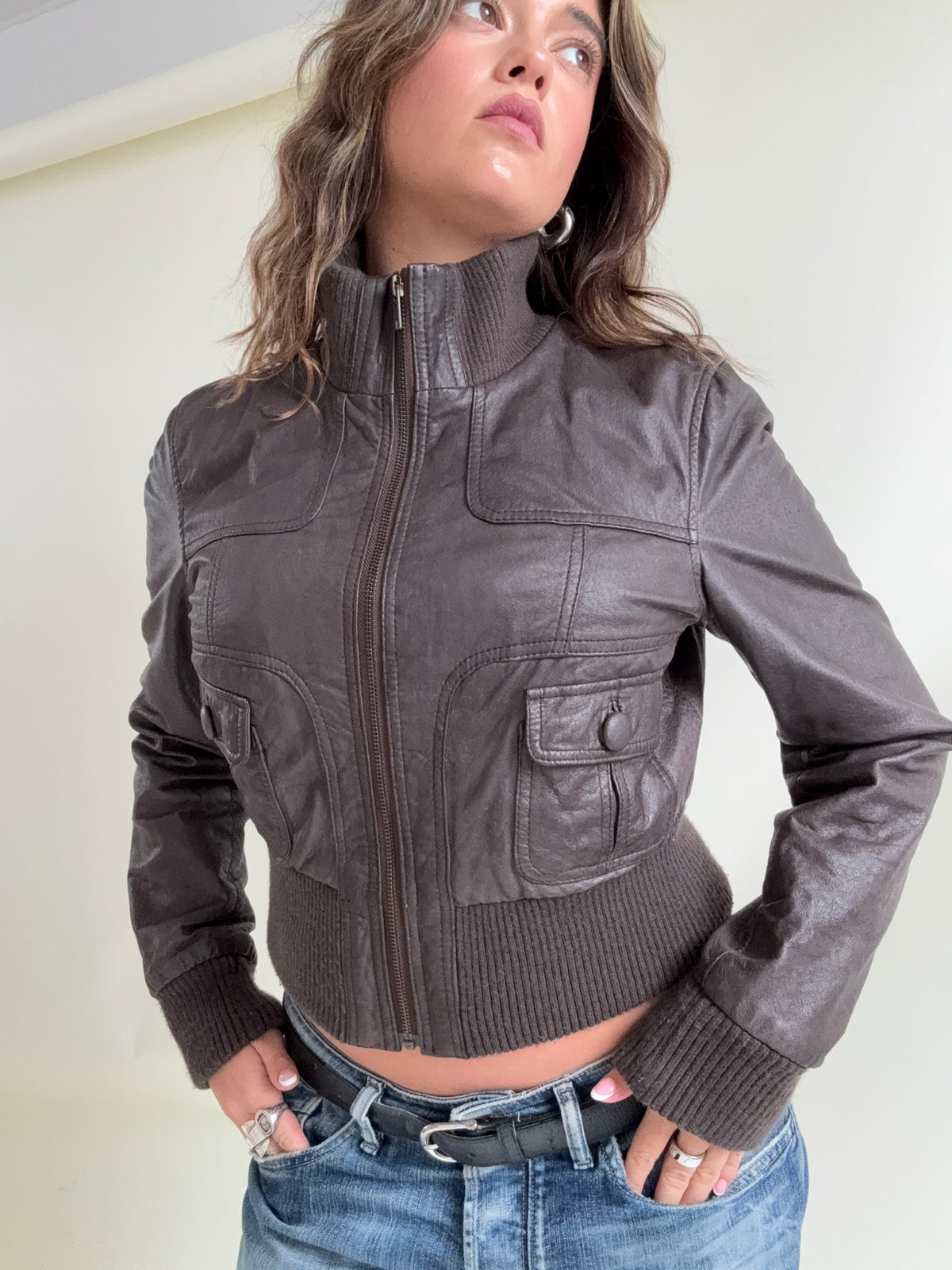 Jane Norman Leather Bomber Jacket (UK12)