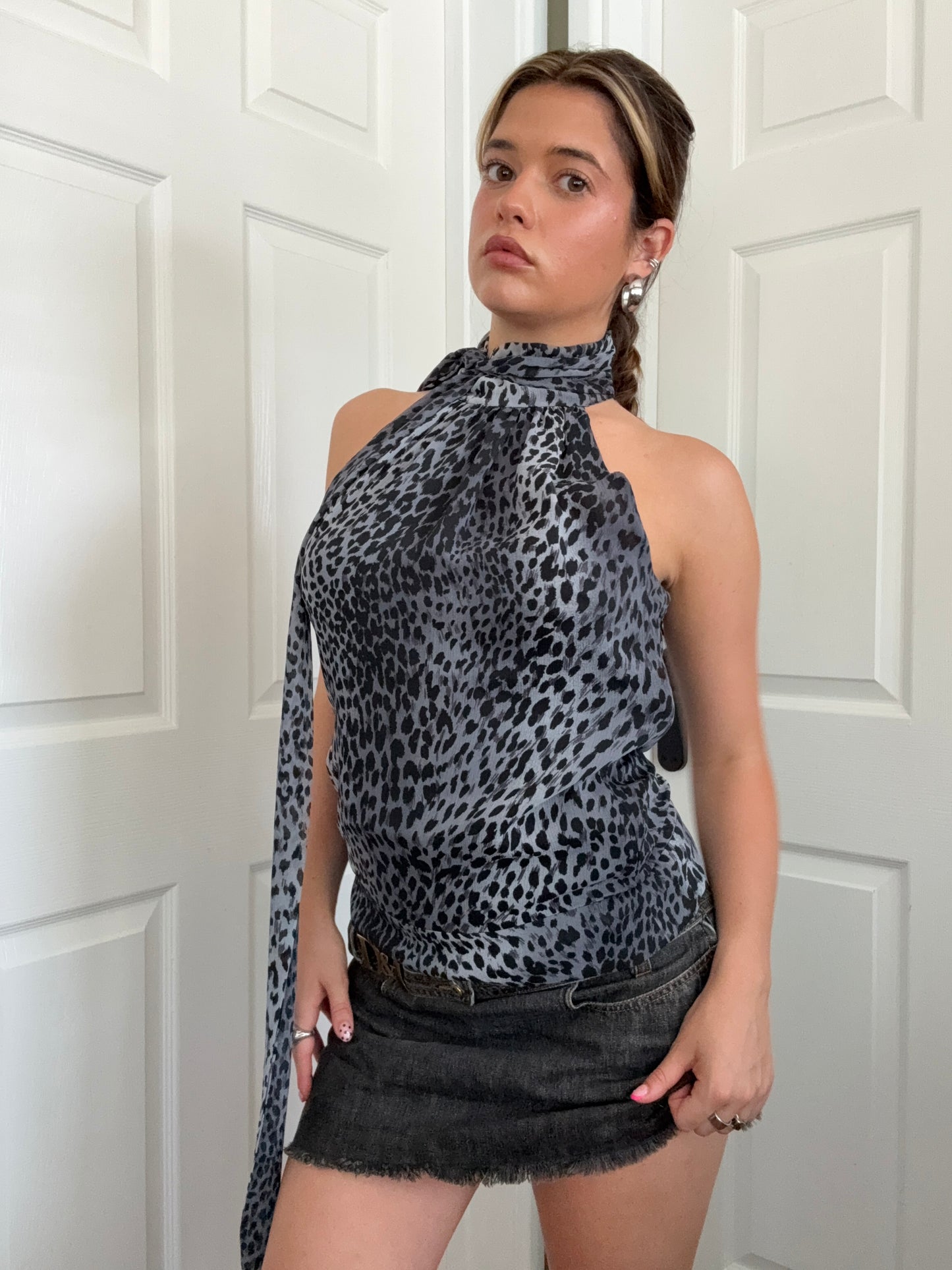 Karen Millen Leopard Halterneck Top (UK10)