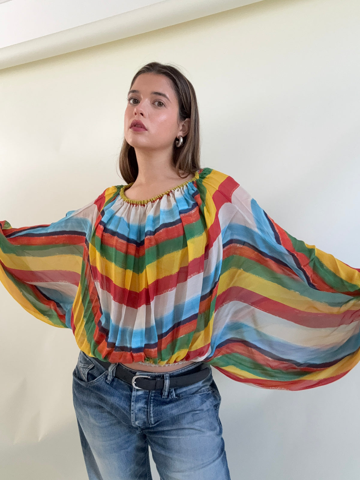 Dolce & Gabbana Silk Multicolour Batwing Top (S)