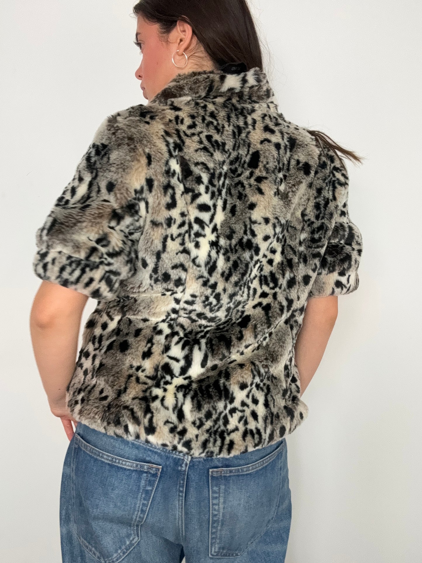 Faux Fur Leopard Print Shortsleeve Jacket