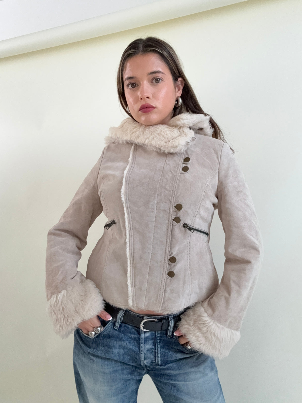 Suede Funnel Neck Hooded Jacket (UK12)