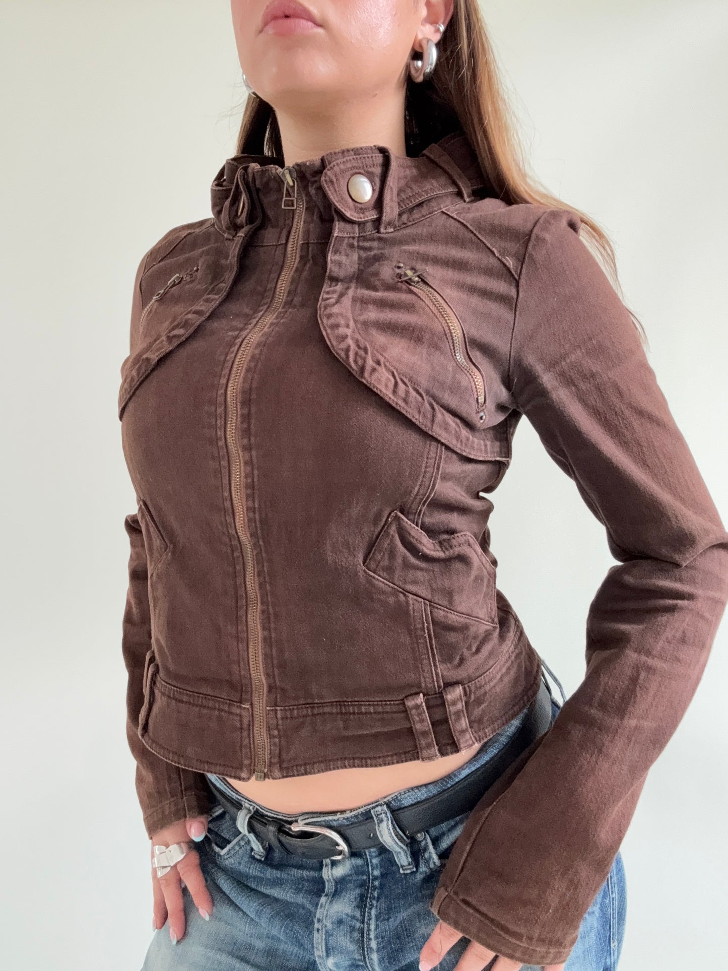 Brown Fitted Biker Jacket (M)