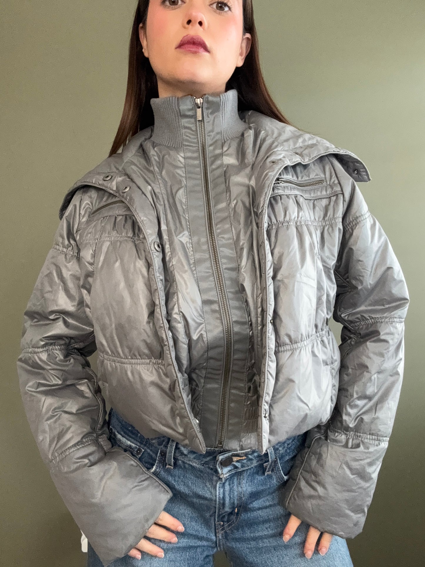 Silver Puffer Jacket (UK10)