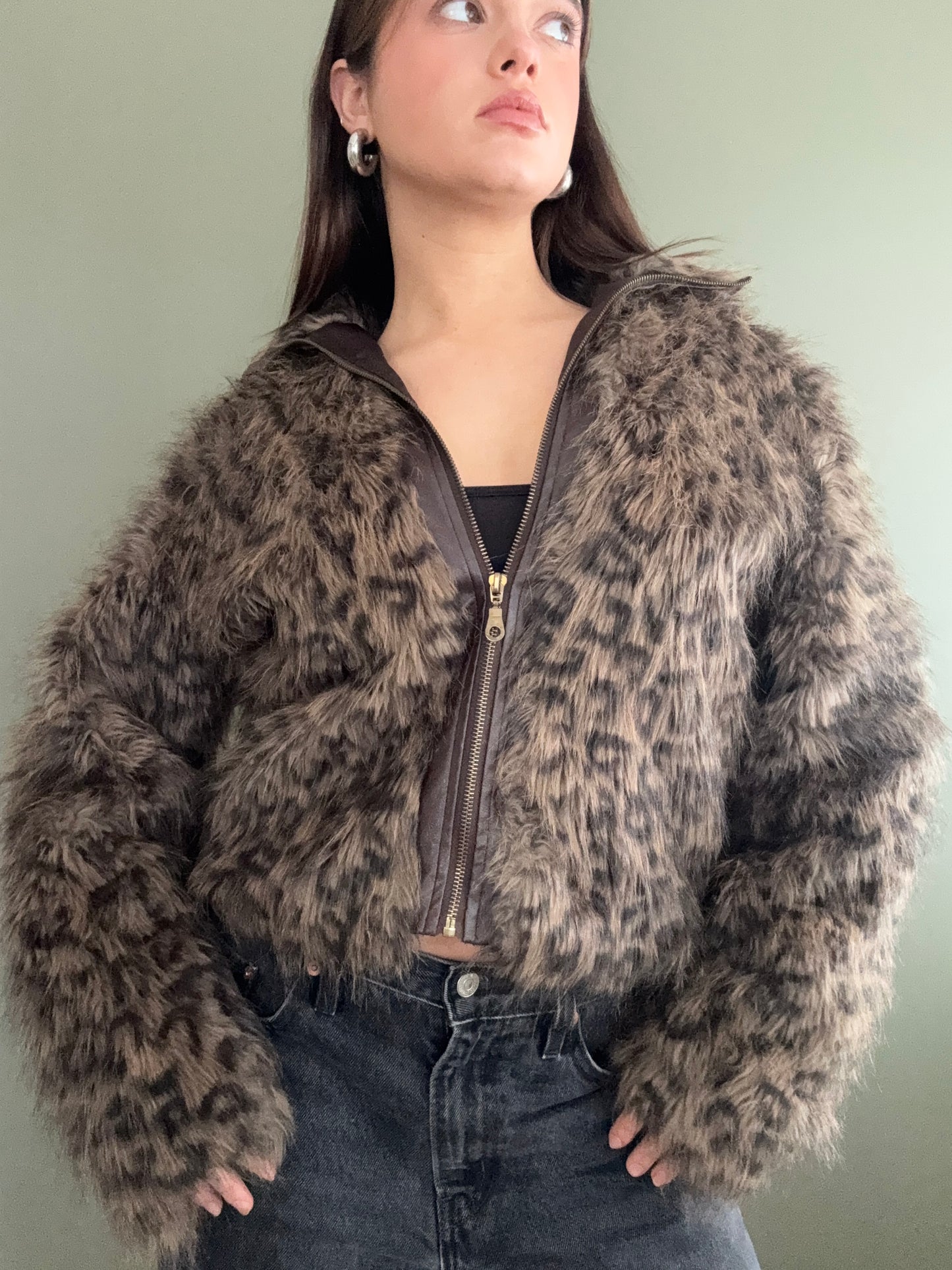 Leopard Faux Fur Jacket (M)