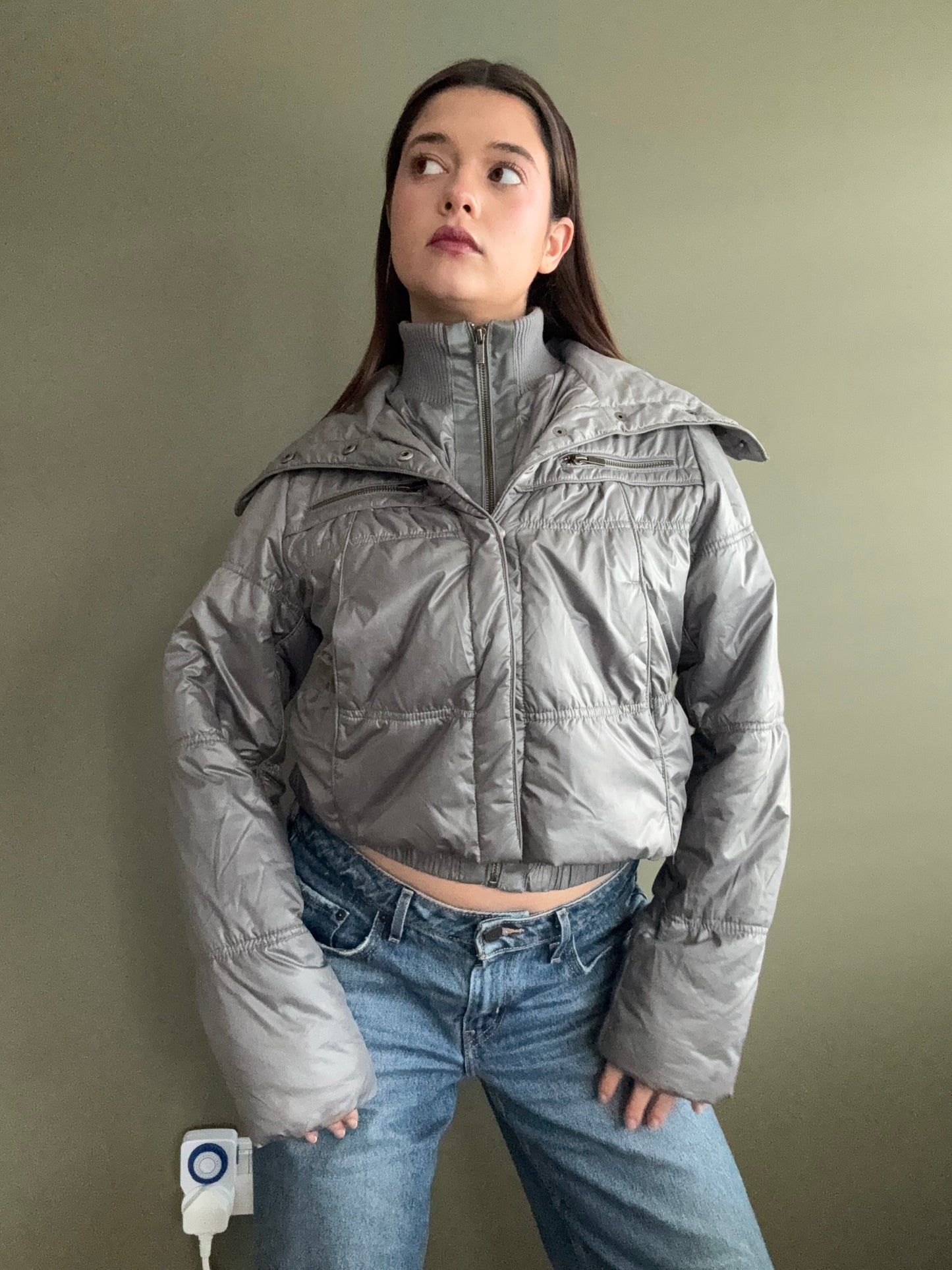 Silver Puffer Jacket (UK10)
