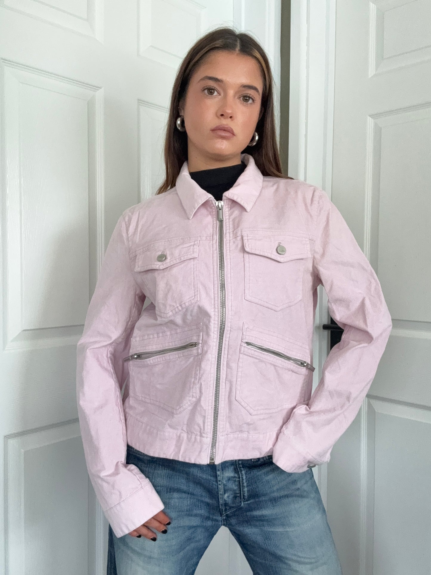 Pink Corduroy Cargo Jacket (M)