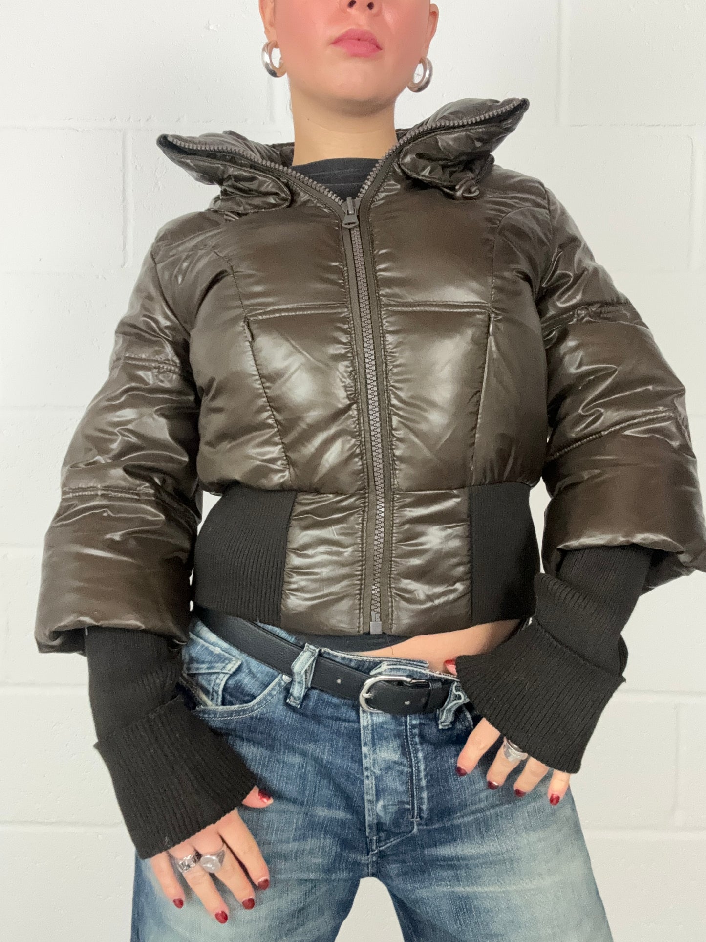 Y2K Brown Puffer Jacket (S)