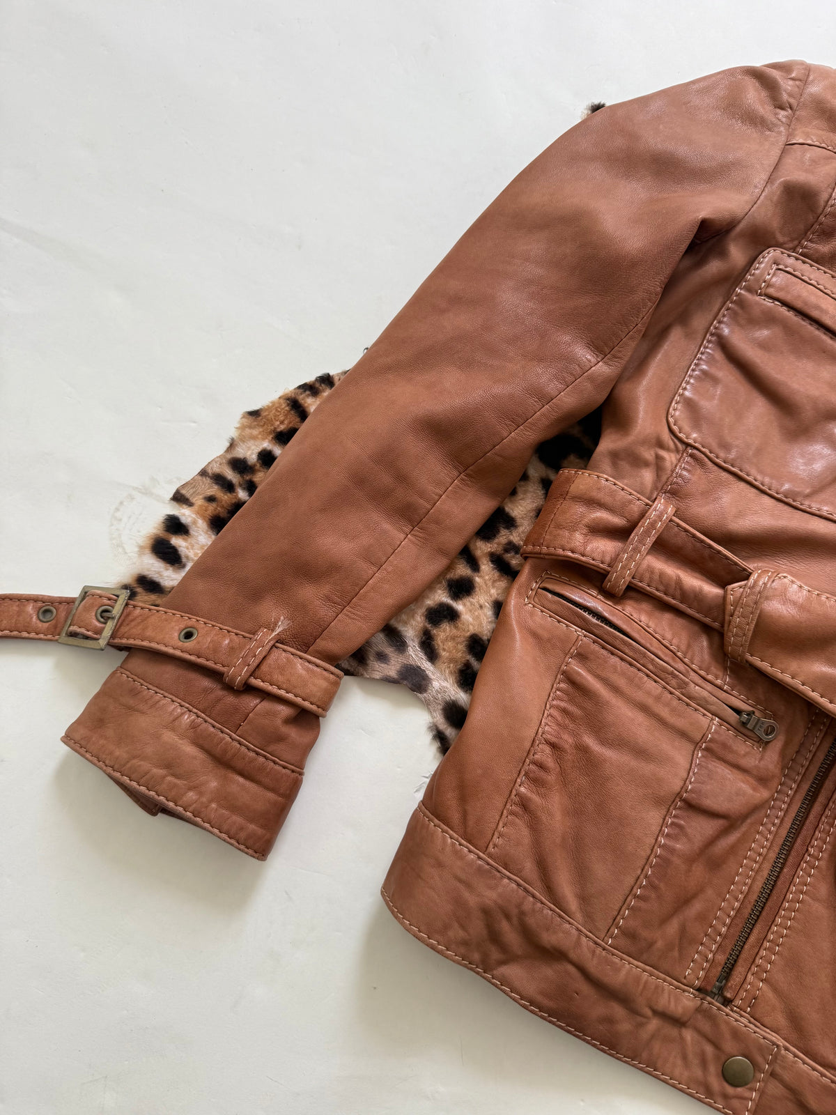 Vintage Leather Buckle Cargo Jacket (UK12)