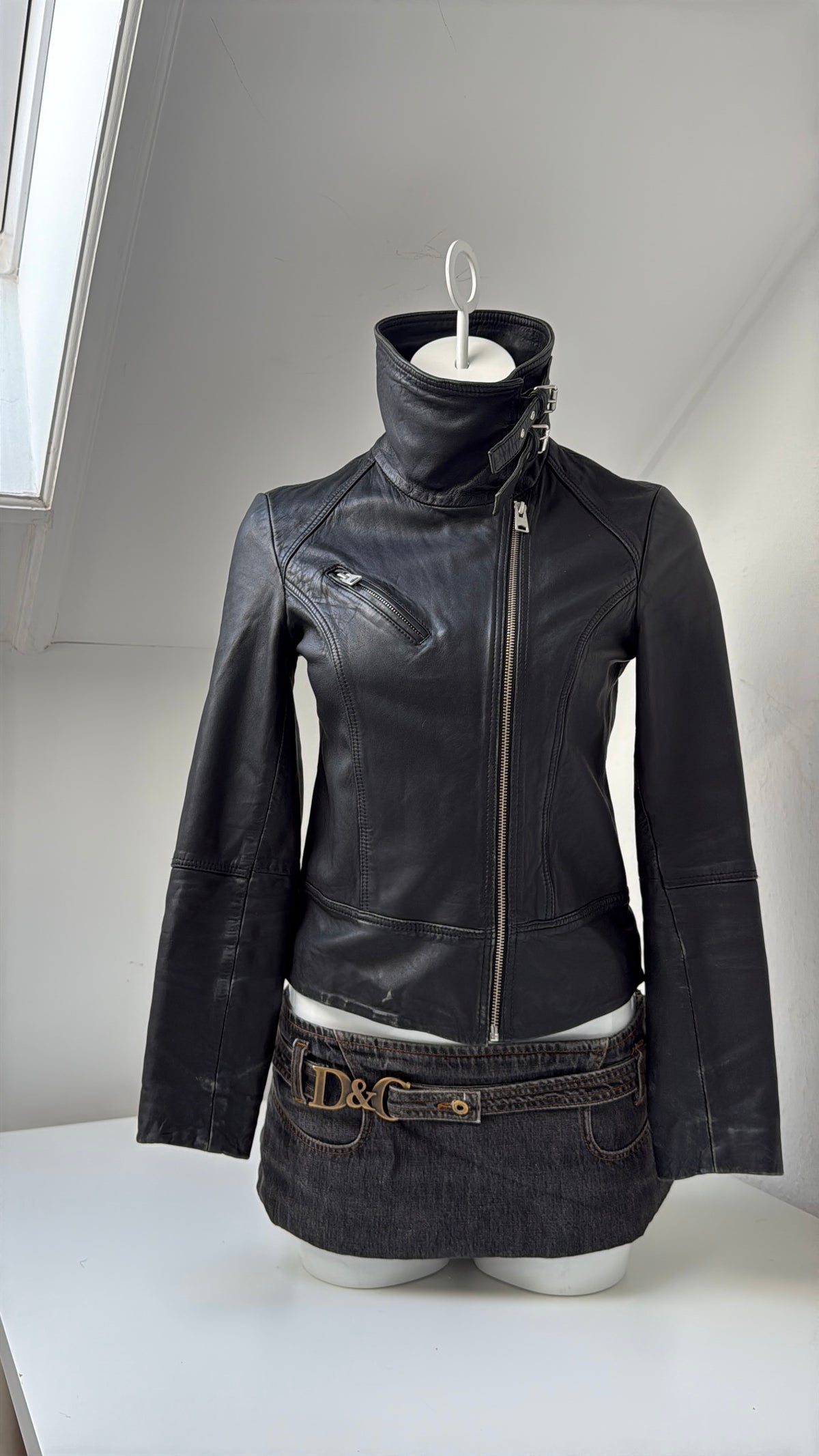 Allsaints Fitted Leather Buckle Jacket (UK8)