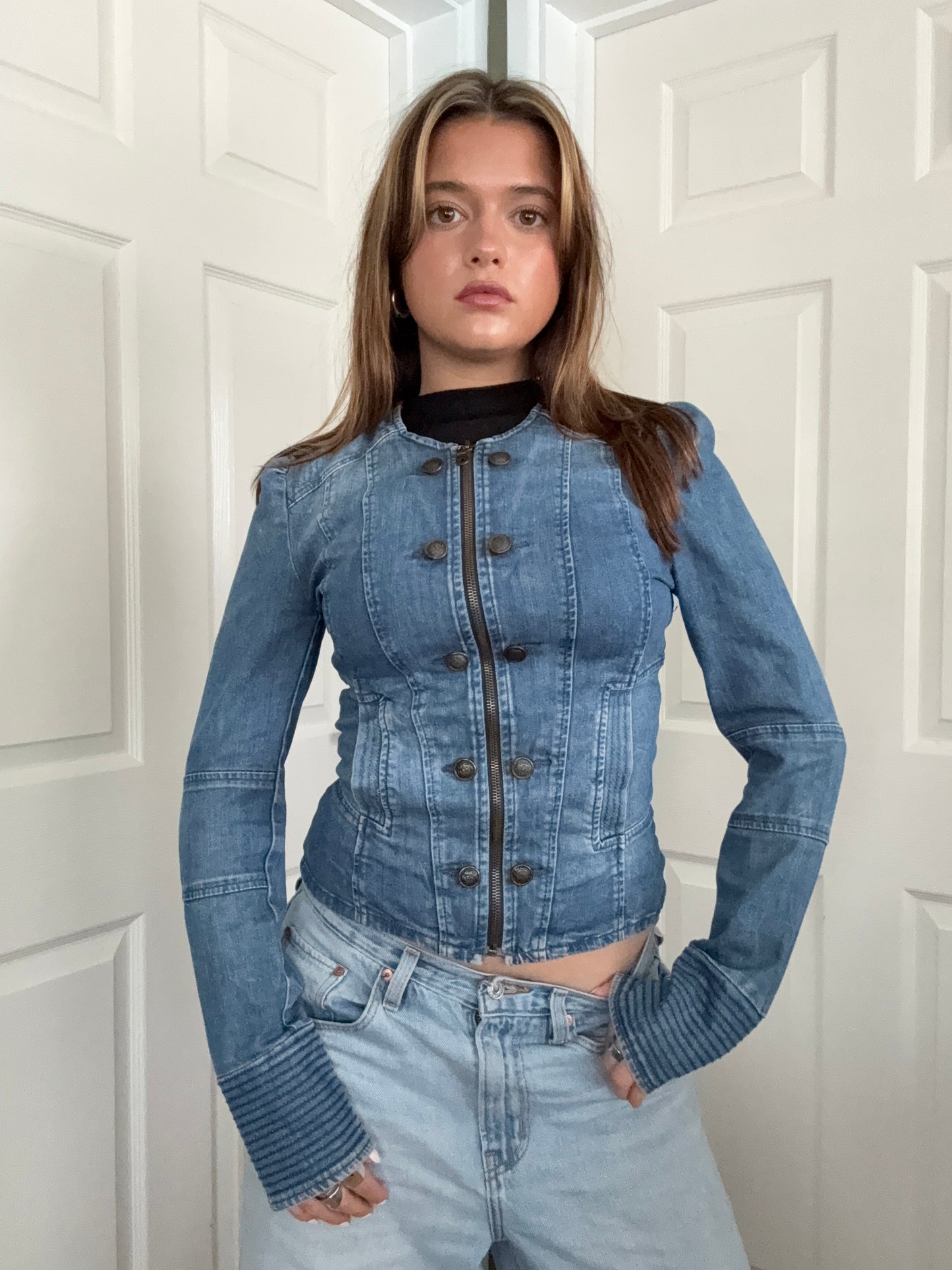 Fitted Denim Military Jacket (S)