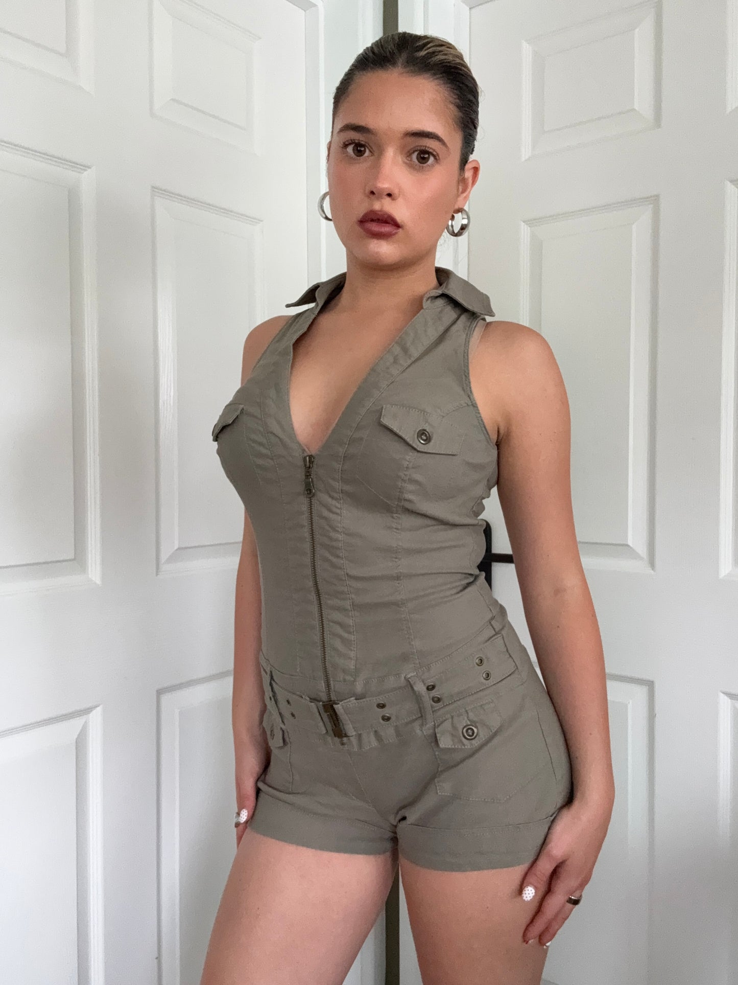 Khaki Y2K Playsuit (UK12)