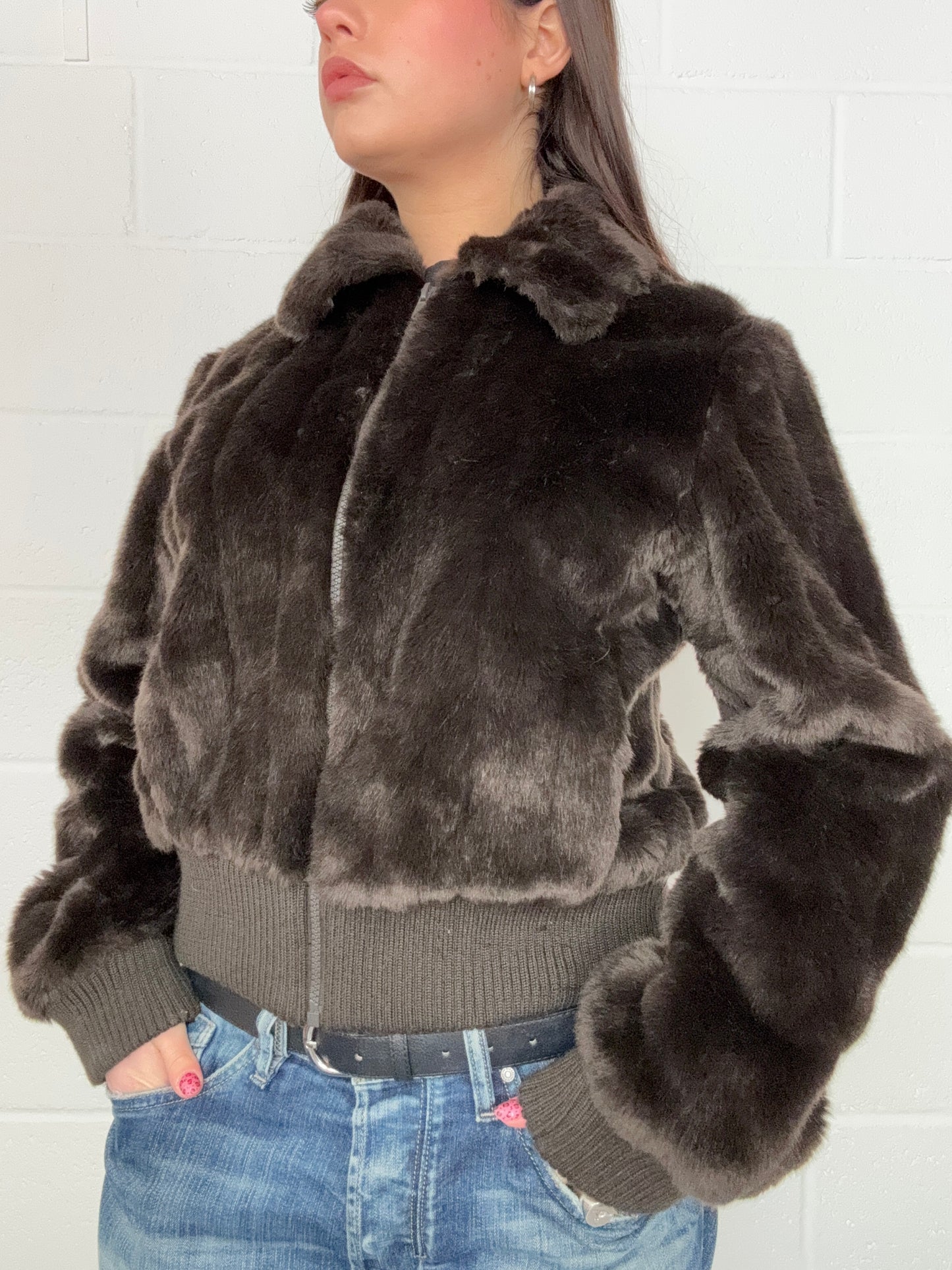 Brown Faux Fur Jacket (M)