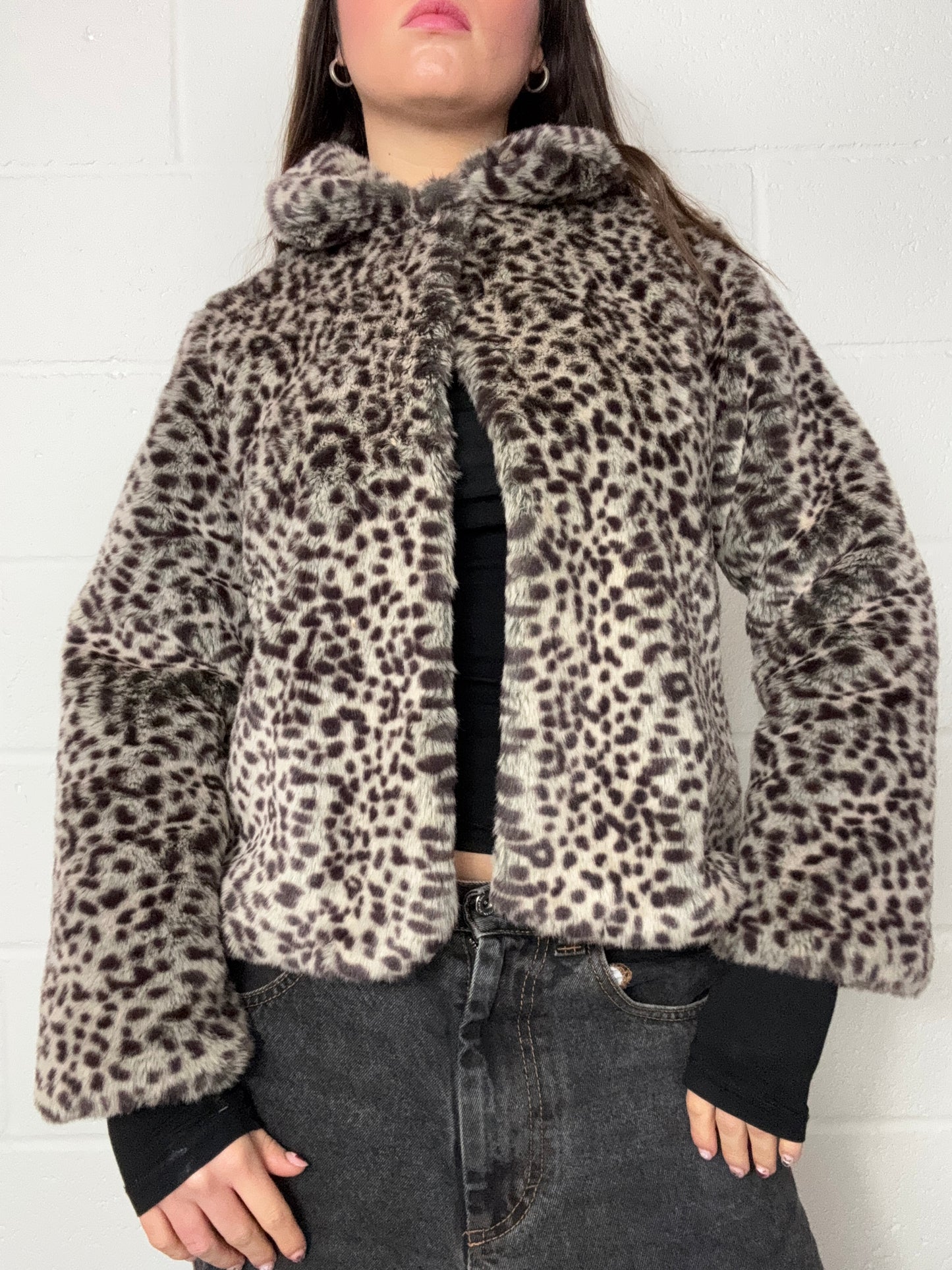 Y2K Leopard Faux Fur Jacket (XS)