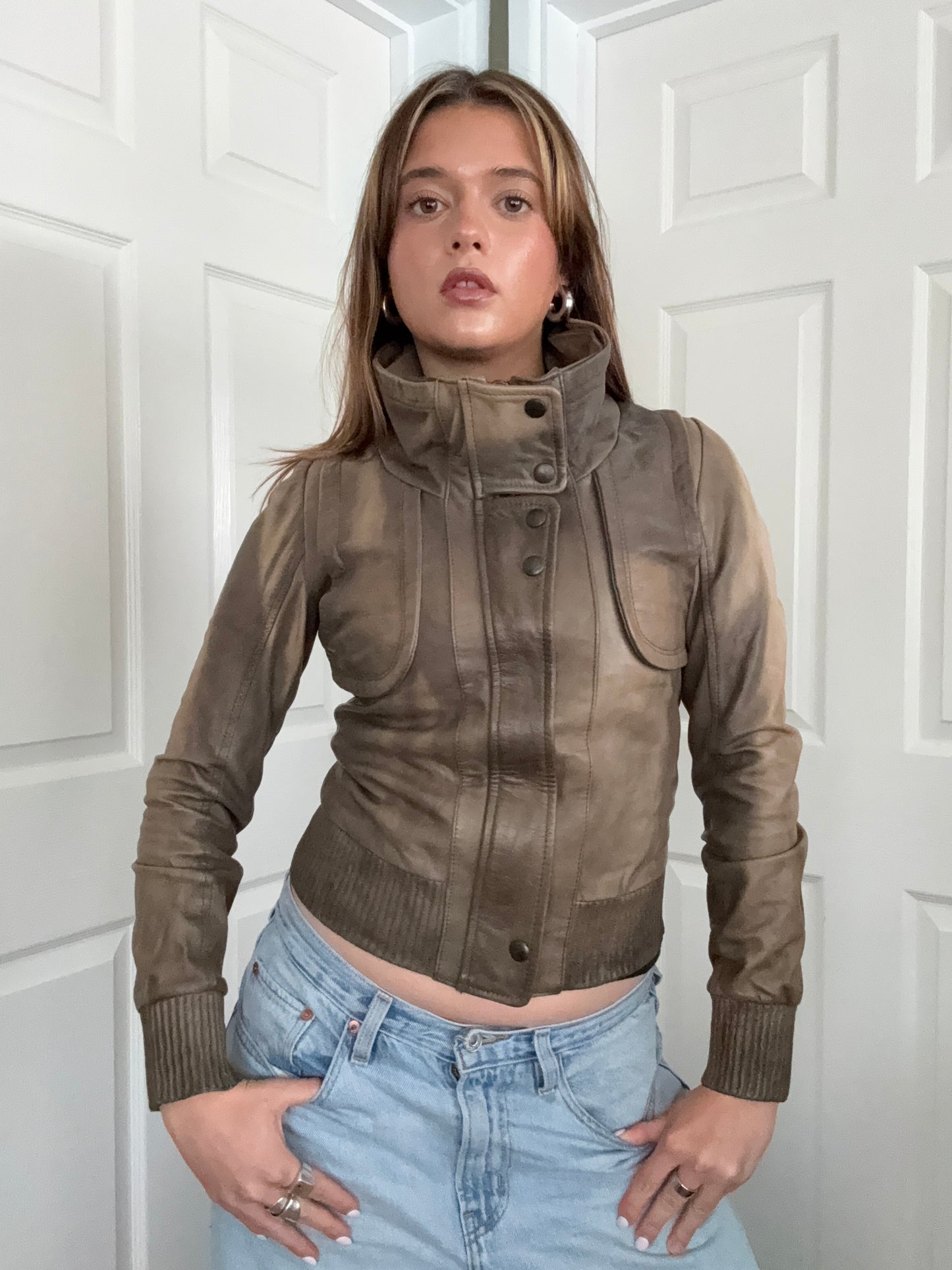 Allsaints Leather Fitted Jacket (UK8)