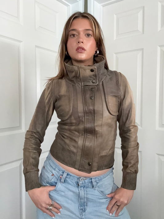 Allsaints Leather Fitted Jacket (UK8)
