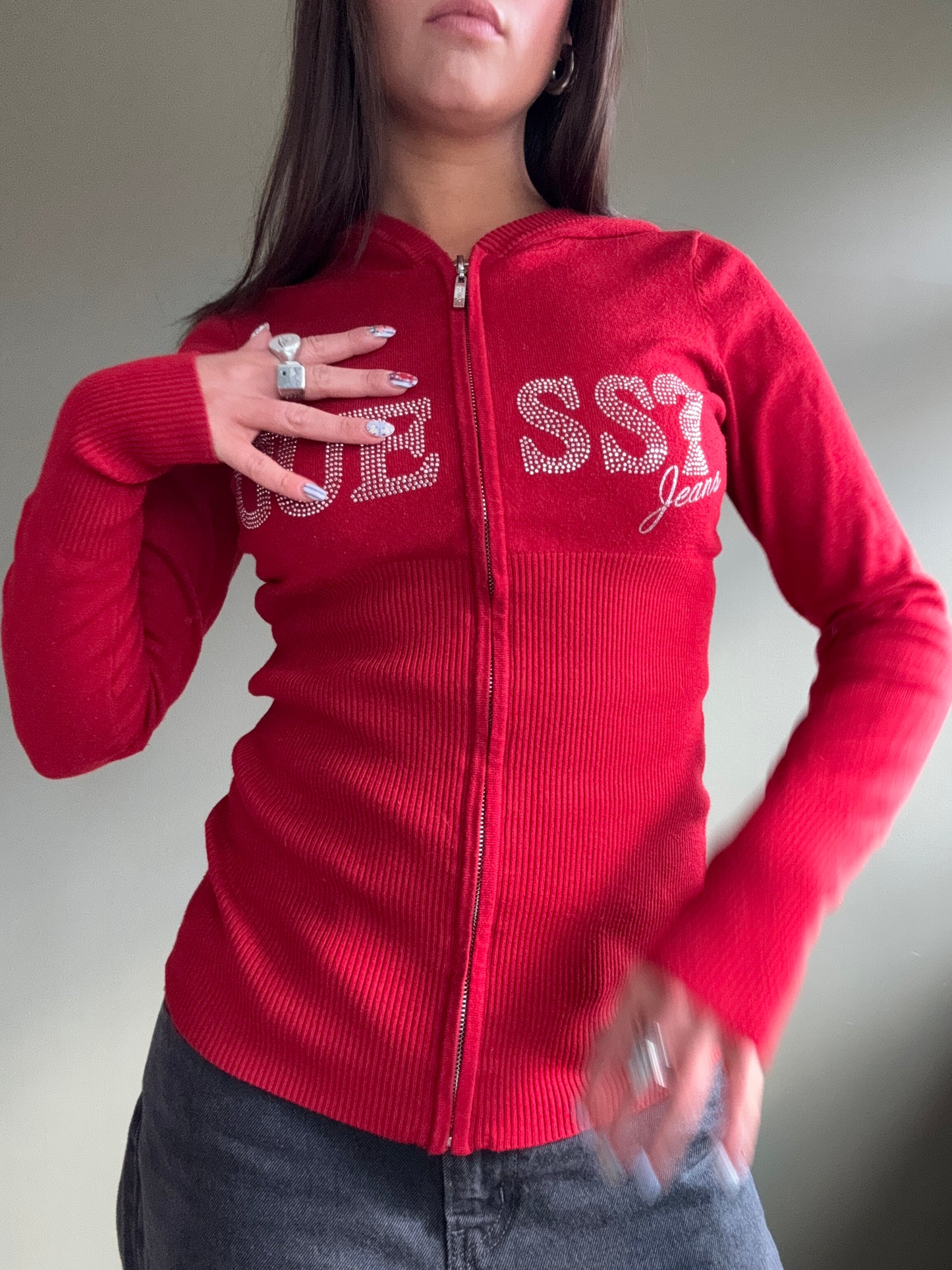 Guess Red Zip Hoodie (M)