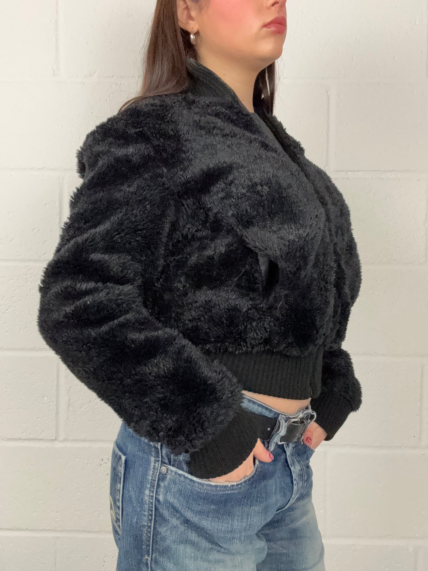 Faux Fur Black Bomber Jacket (S)