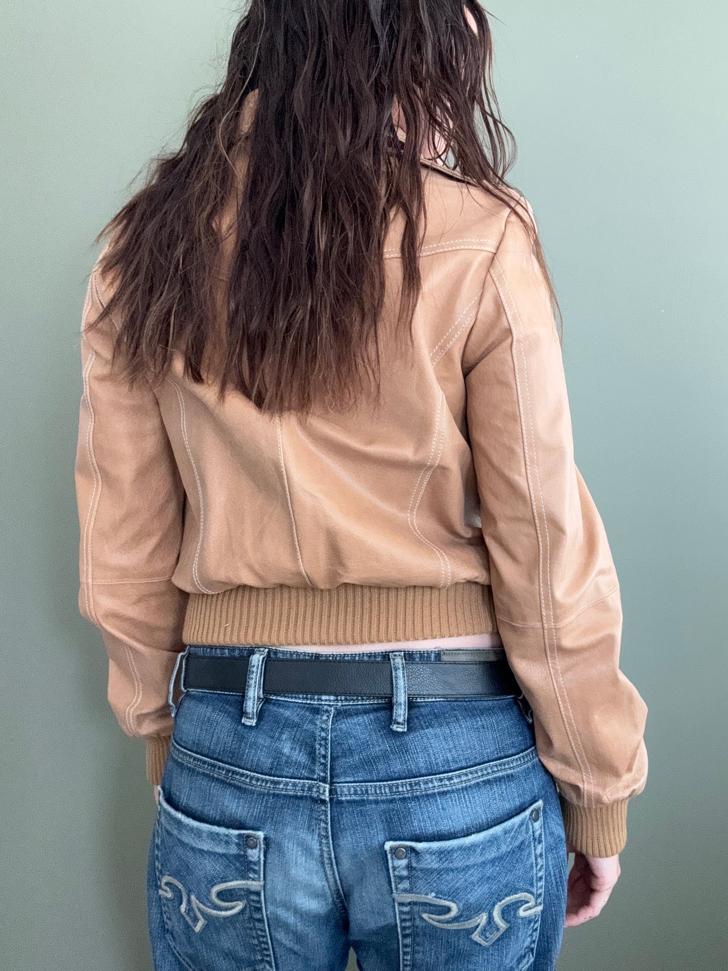 Tan Leather Bomber Jacket (UK10)