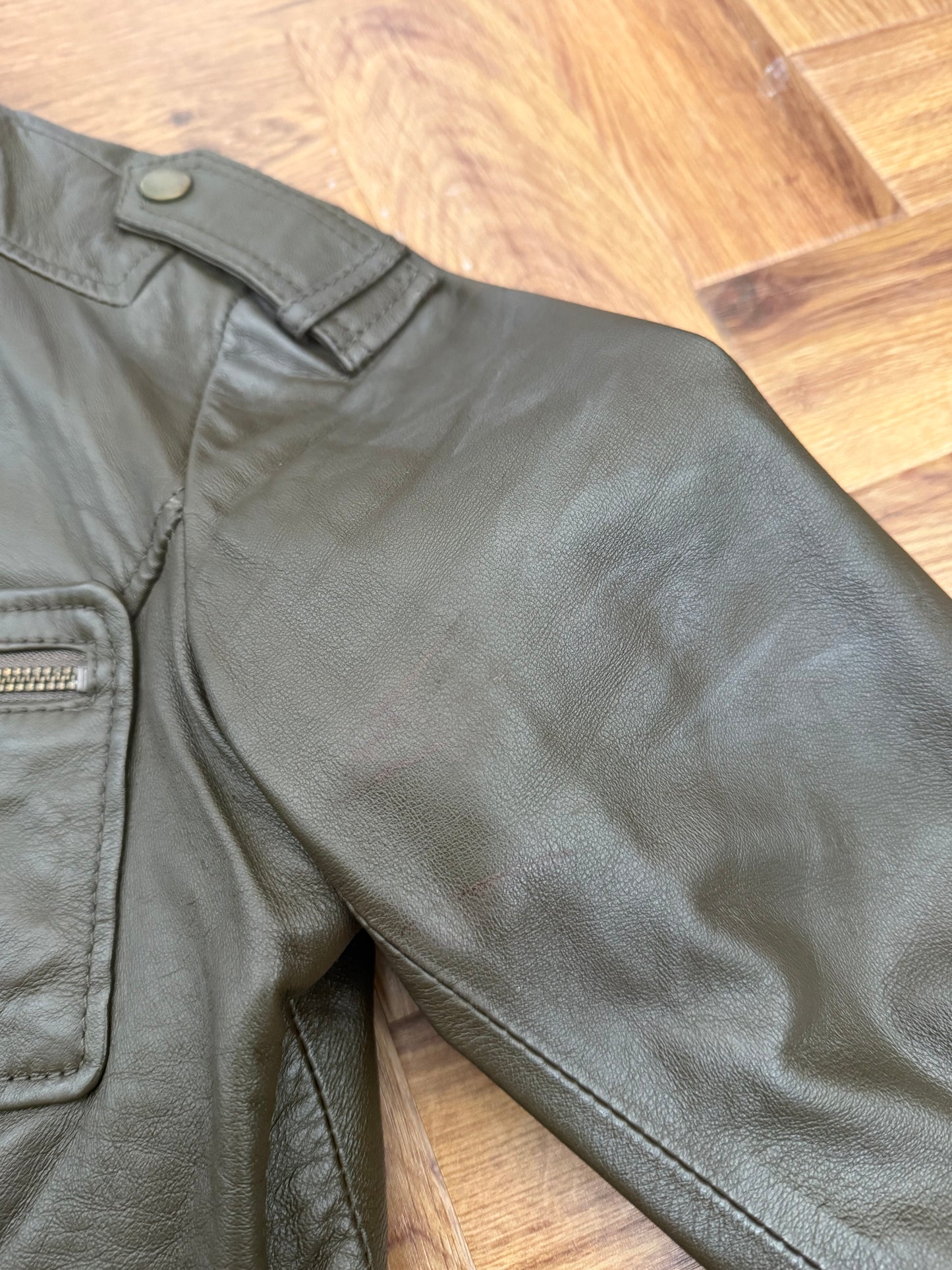 Khaki Leather Cargo Jacket (UK8)