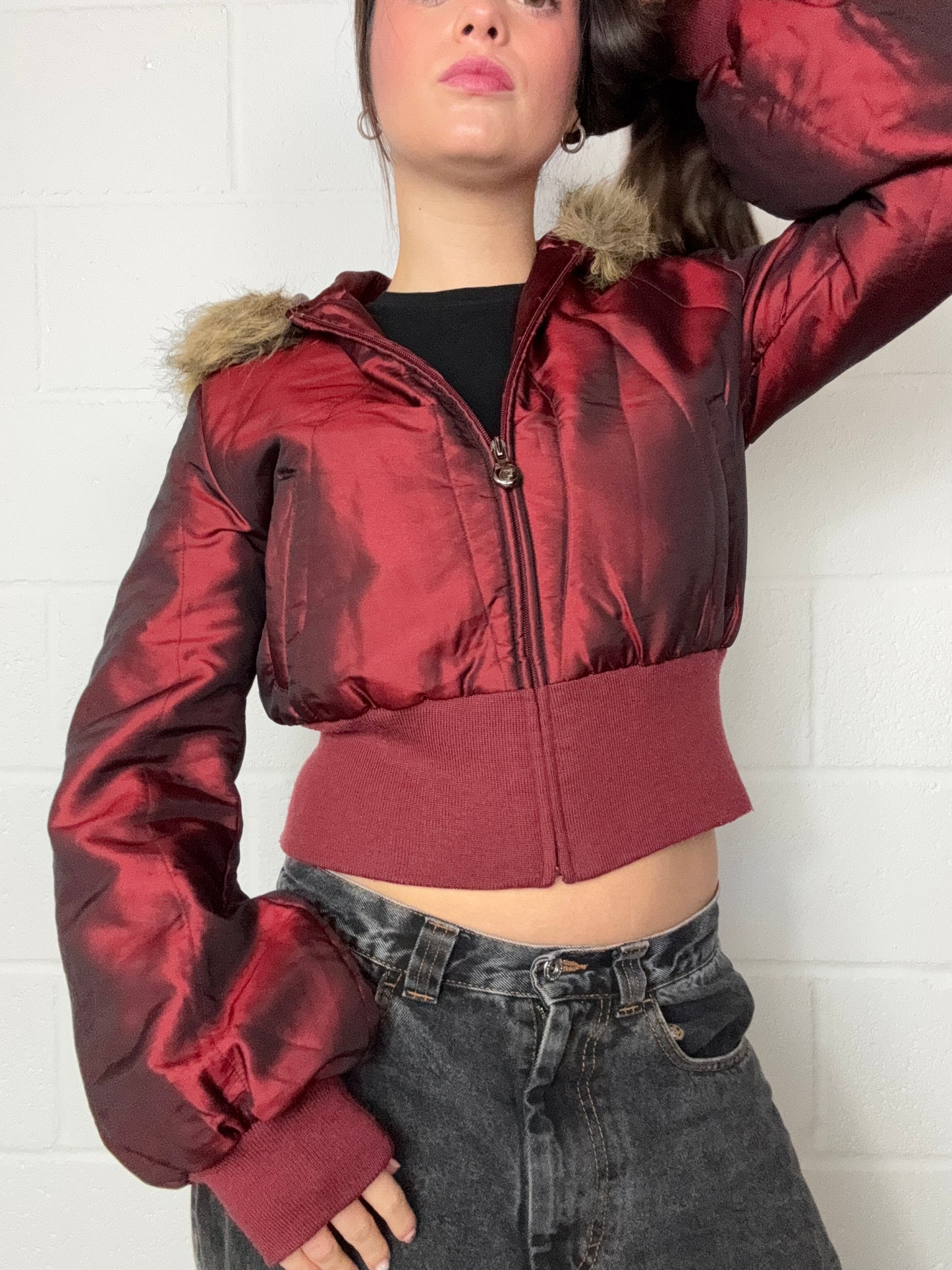 Burgundy Iridescent Puffer Jacket (M)