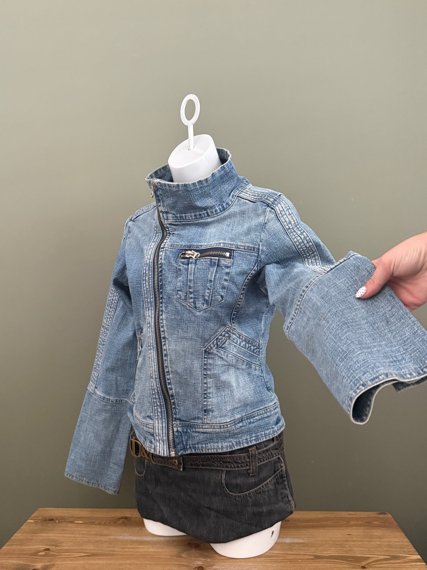 Asymmetrical Y2K Denim Jacket (UK12)