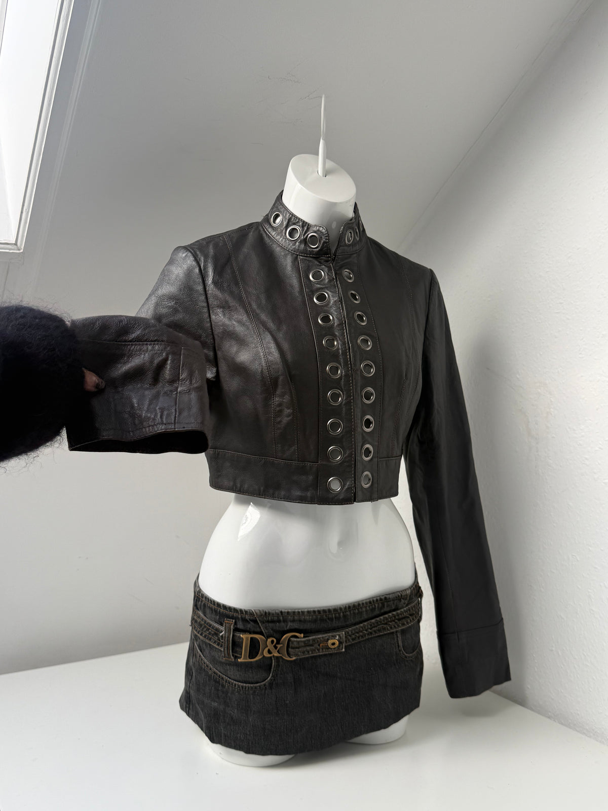 Vintage Leather Cropped Jacket (UK14)