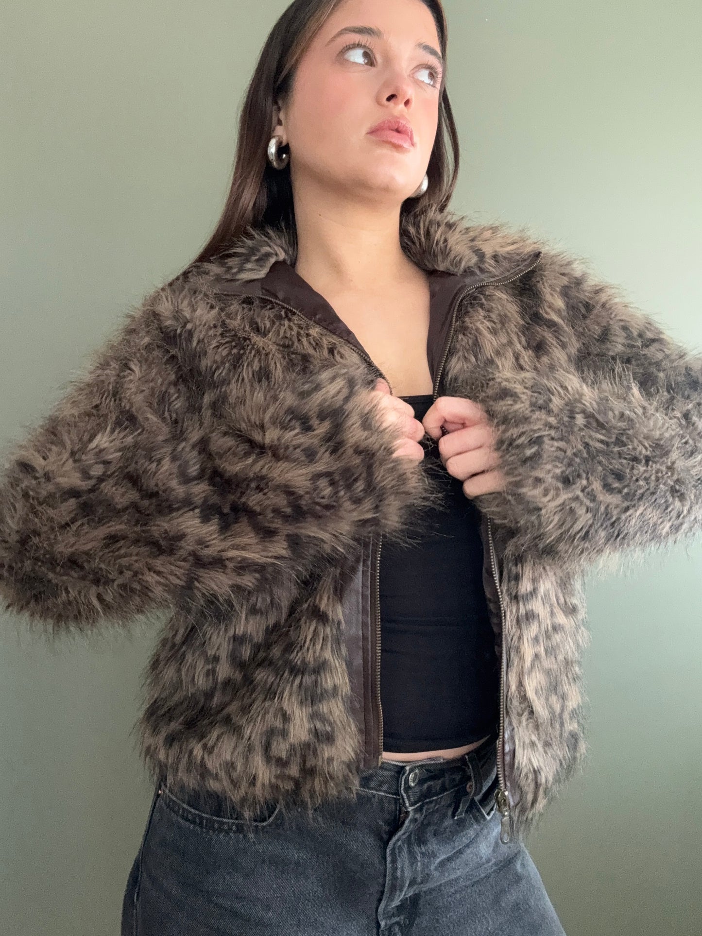 Leopard Faux Fur Jacket (M)