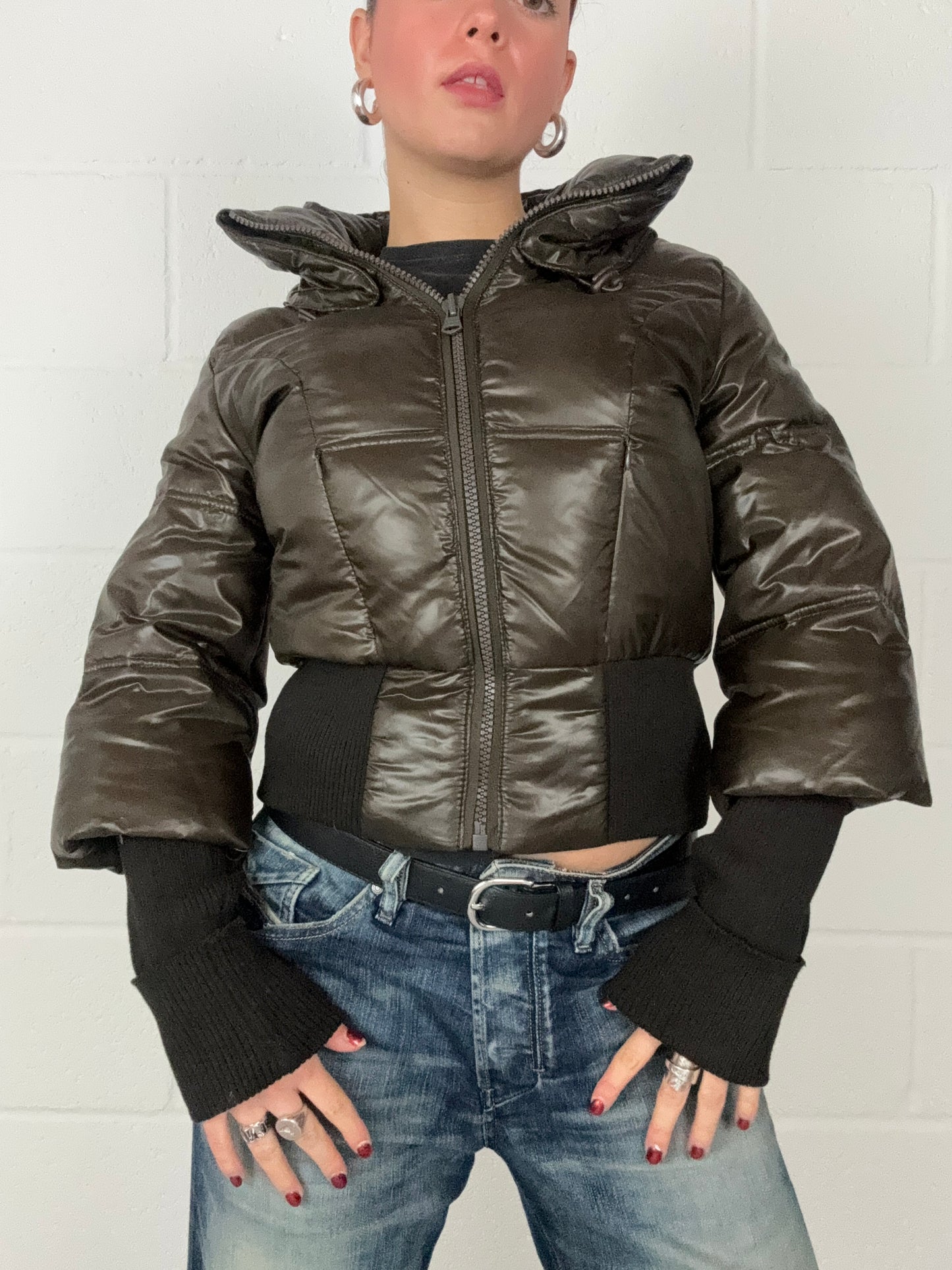 Y2K Brown Puffer Jacket (S)