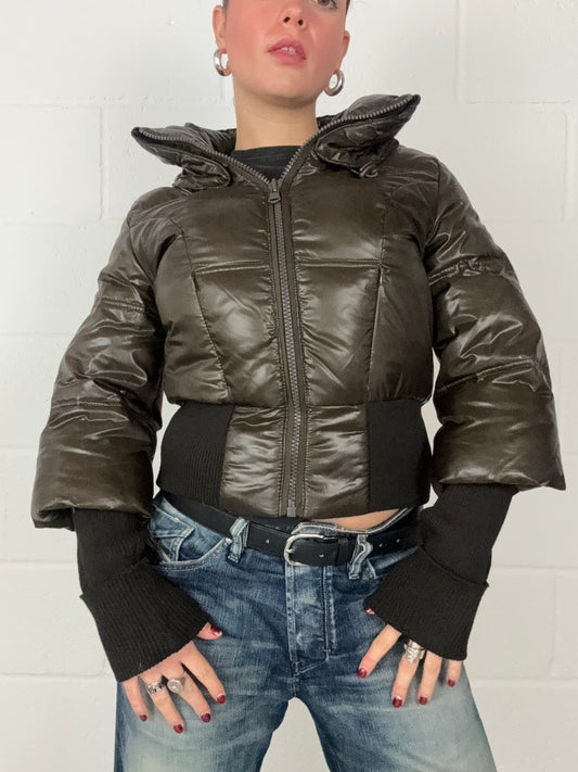 Y2K Brown Puffer Jacket (S)