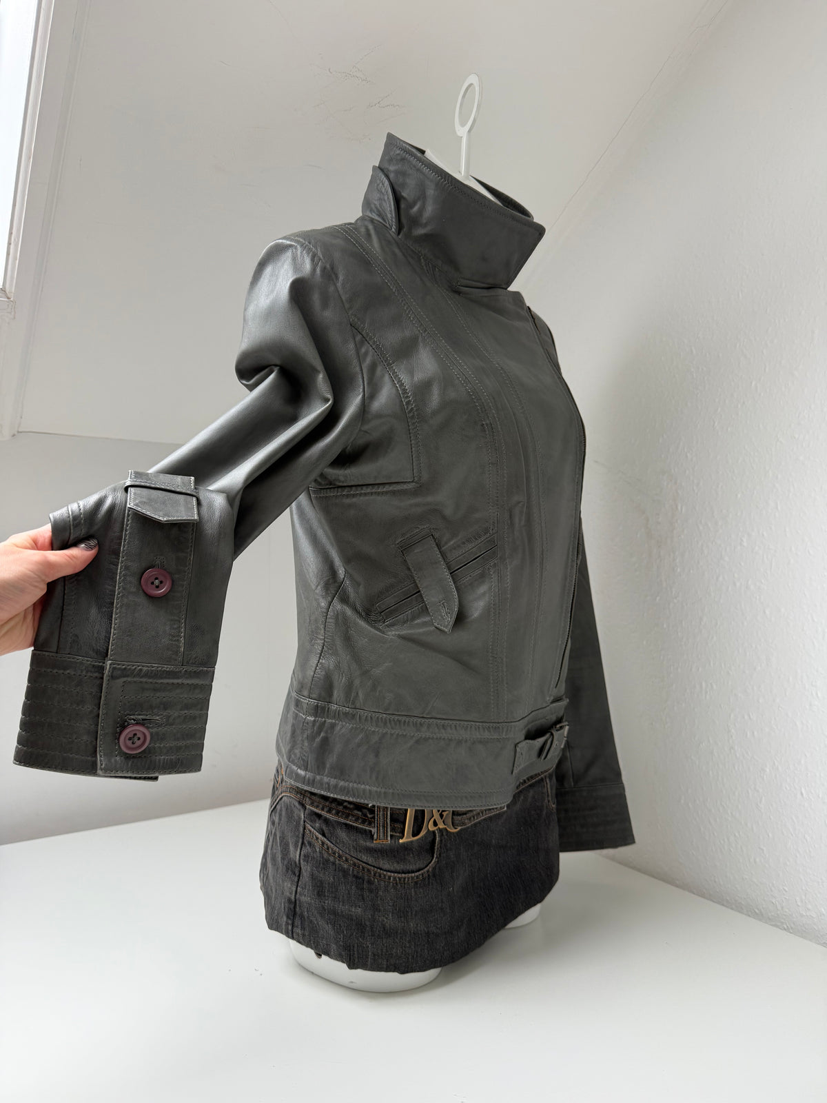 Vintage Leather Funnel Neck Jacket (XL)