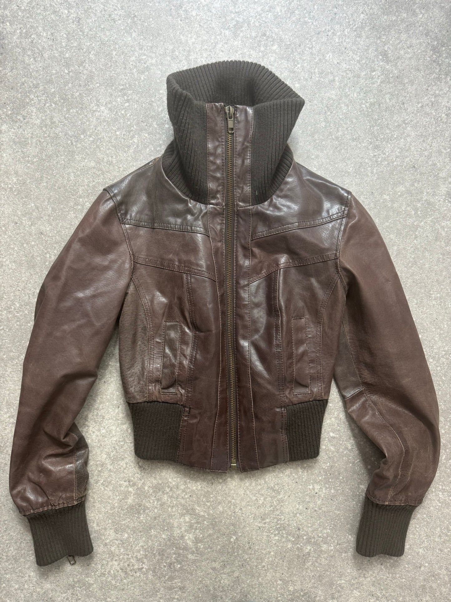 Vintage Brown Leather Fitted Jacket (UK10)