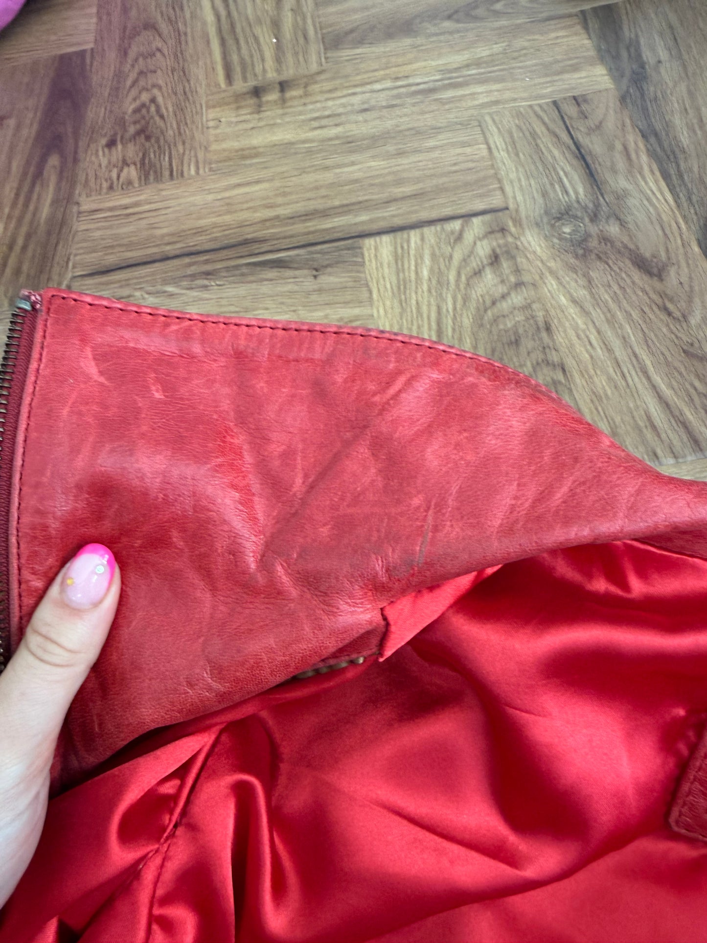 Red Leather Buckle Jacket (UK10)