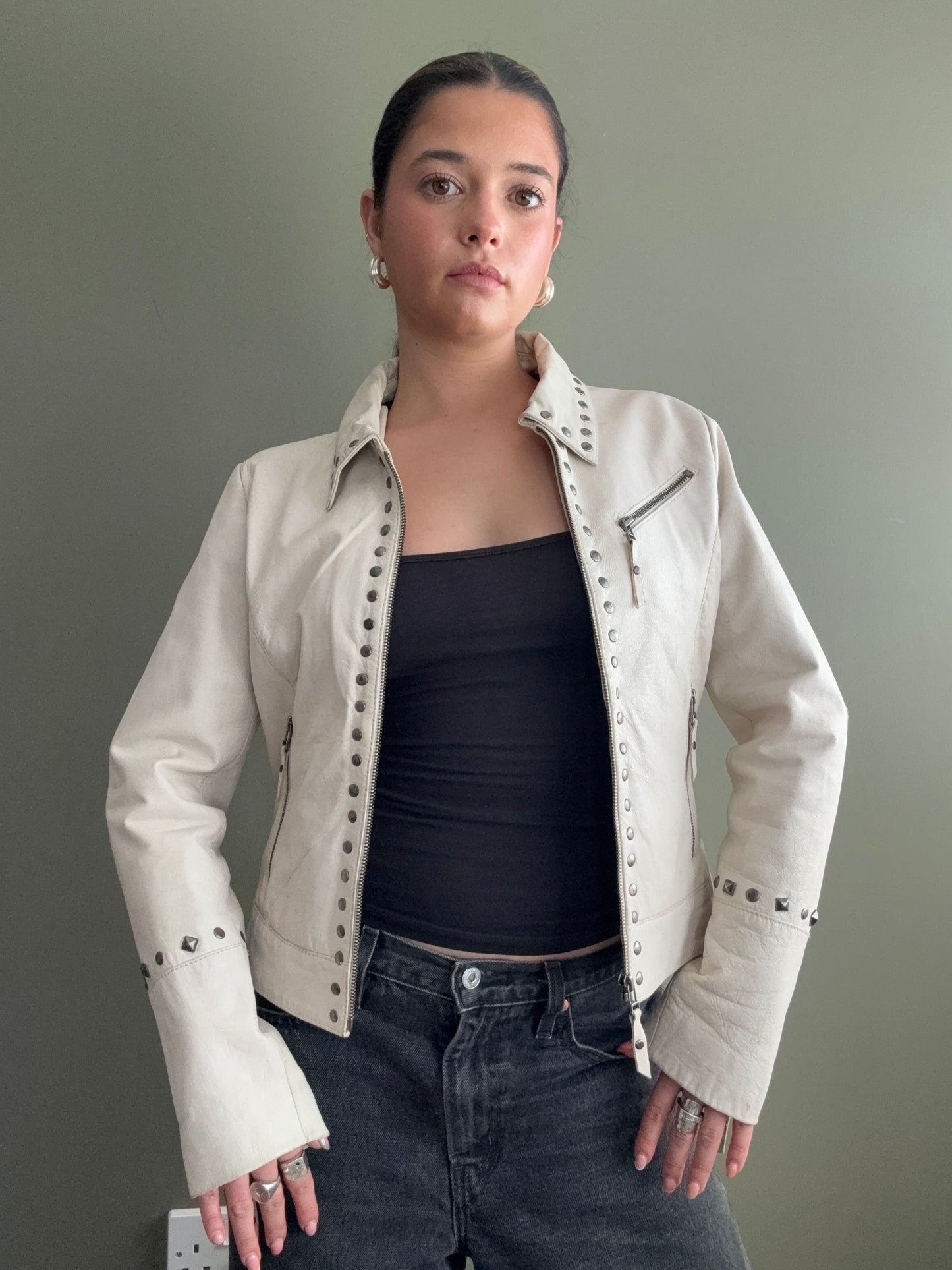 Cream Leather Jacket (S)