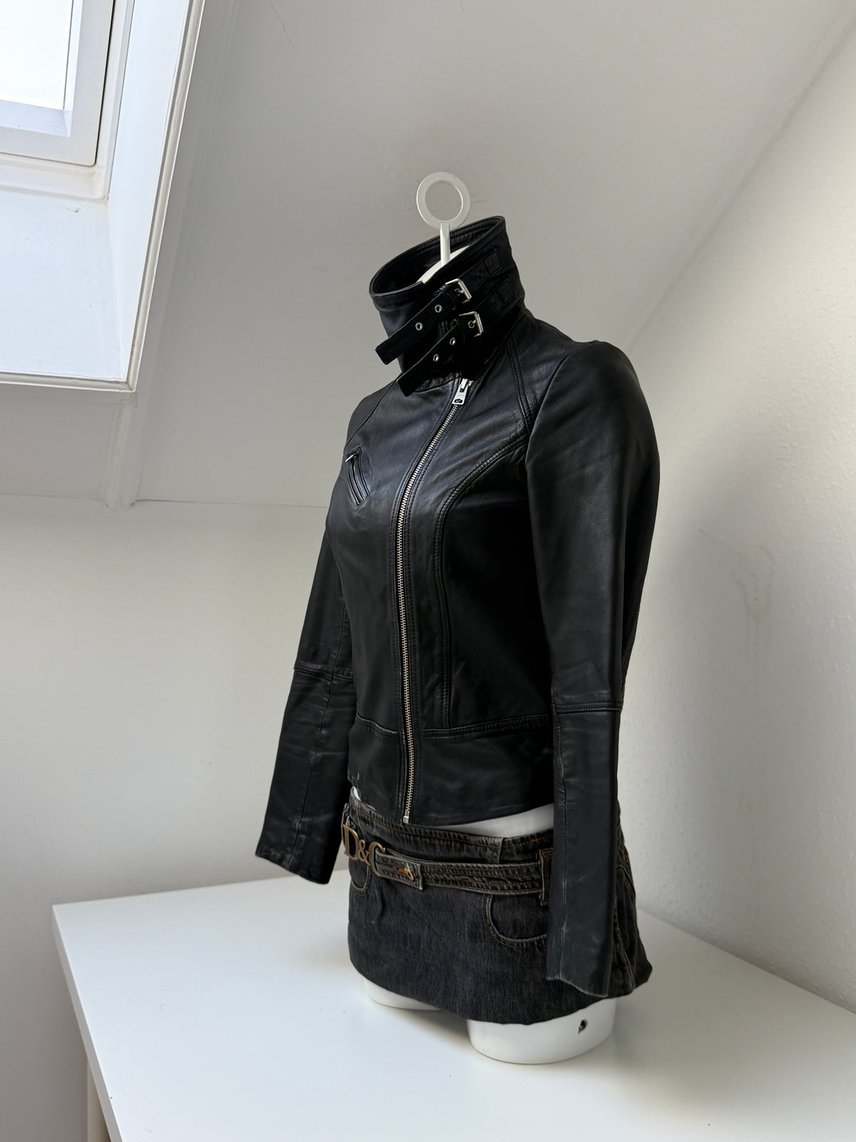 Allsaints Fitted Leather Buckle Jacket (UK8)