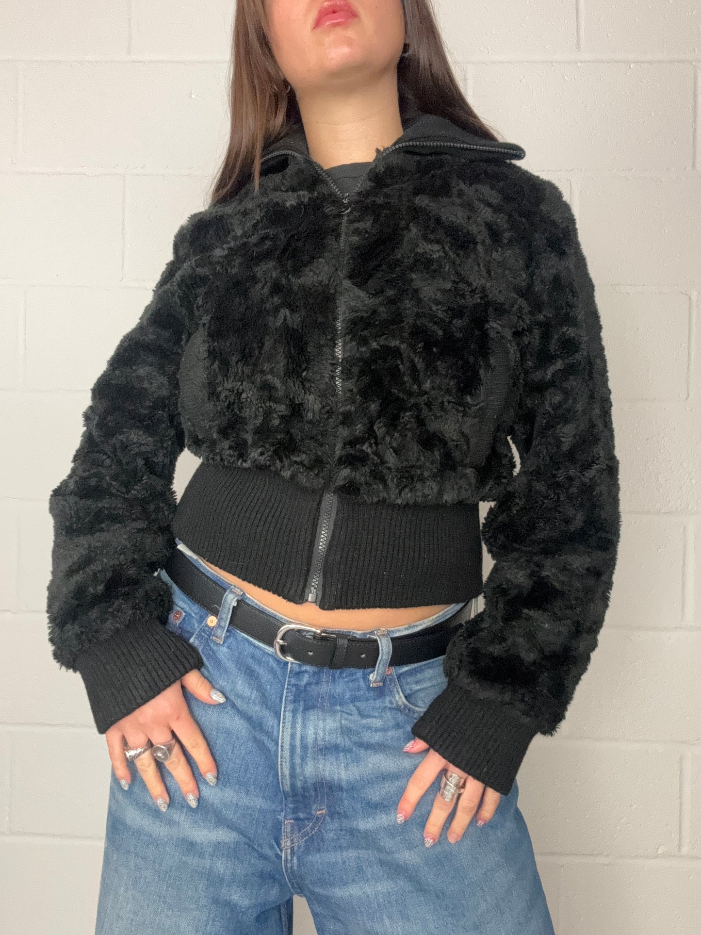 Black 00s Faux Fur Jacket