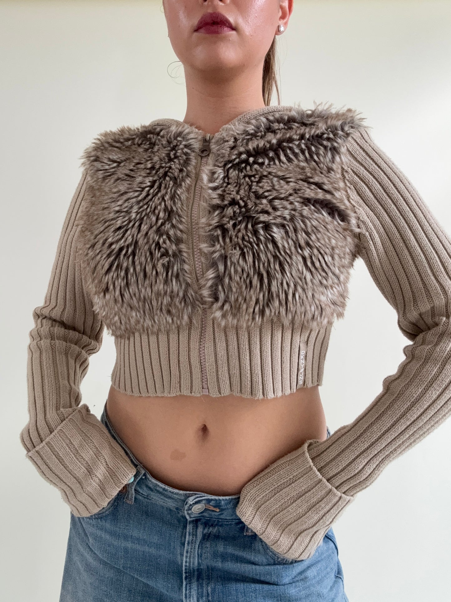 DKNY Faux Fur Cropped Jumper (S)