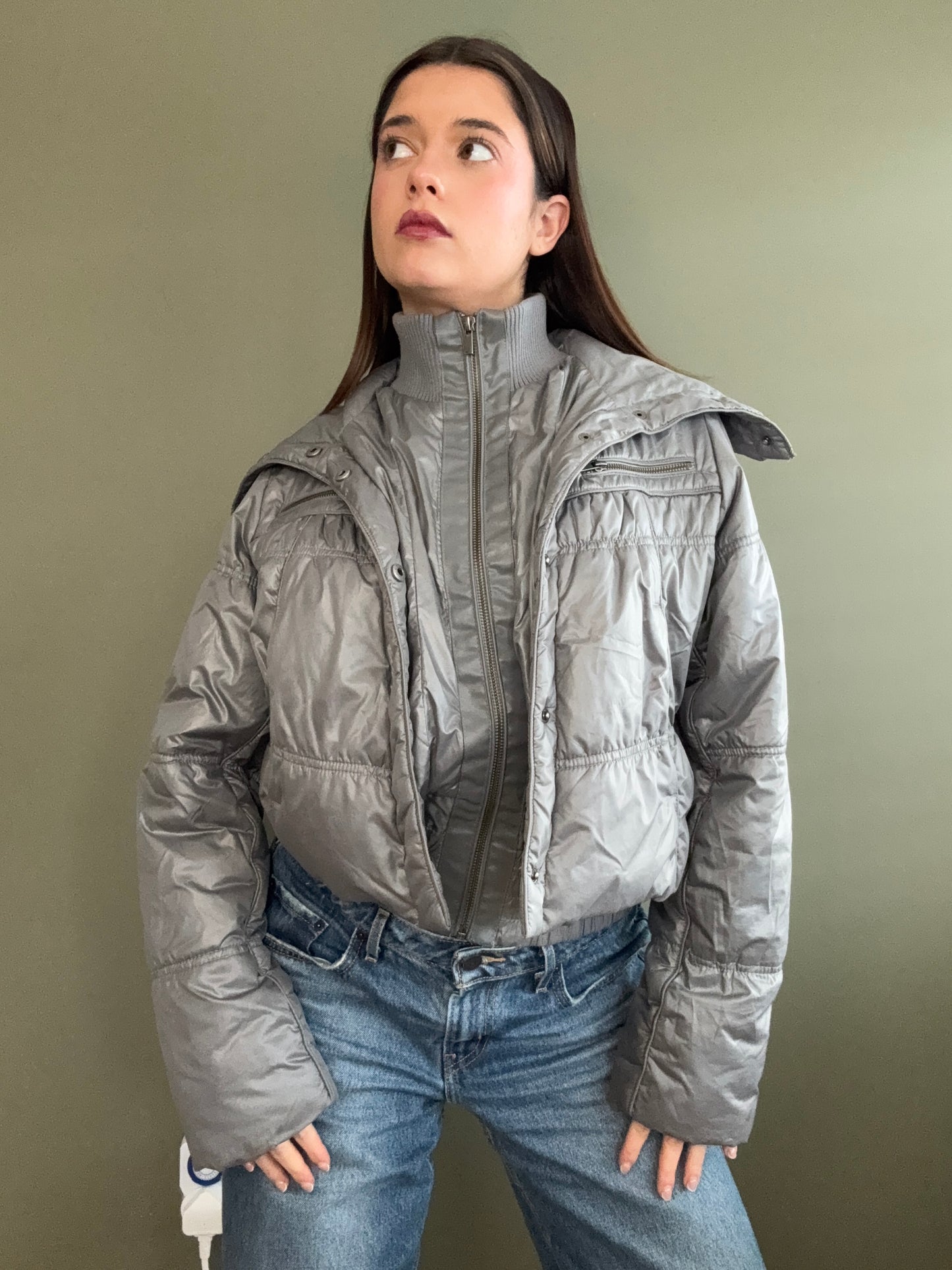 Silver Puffer Jacket (UK10)