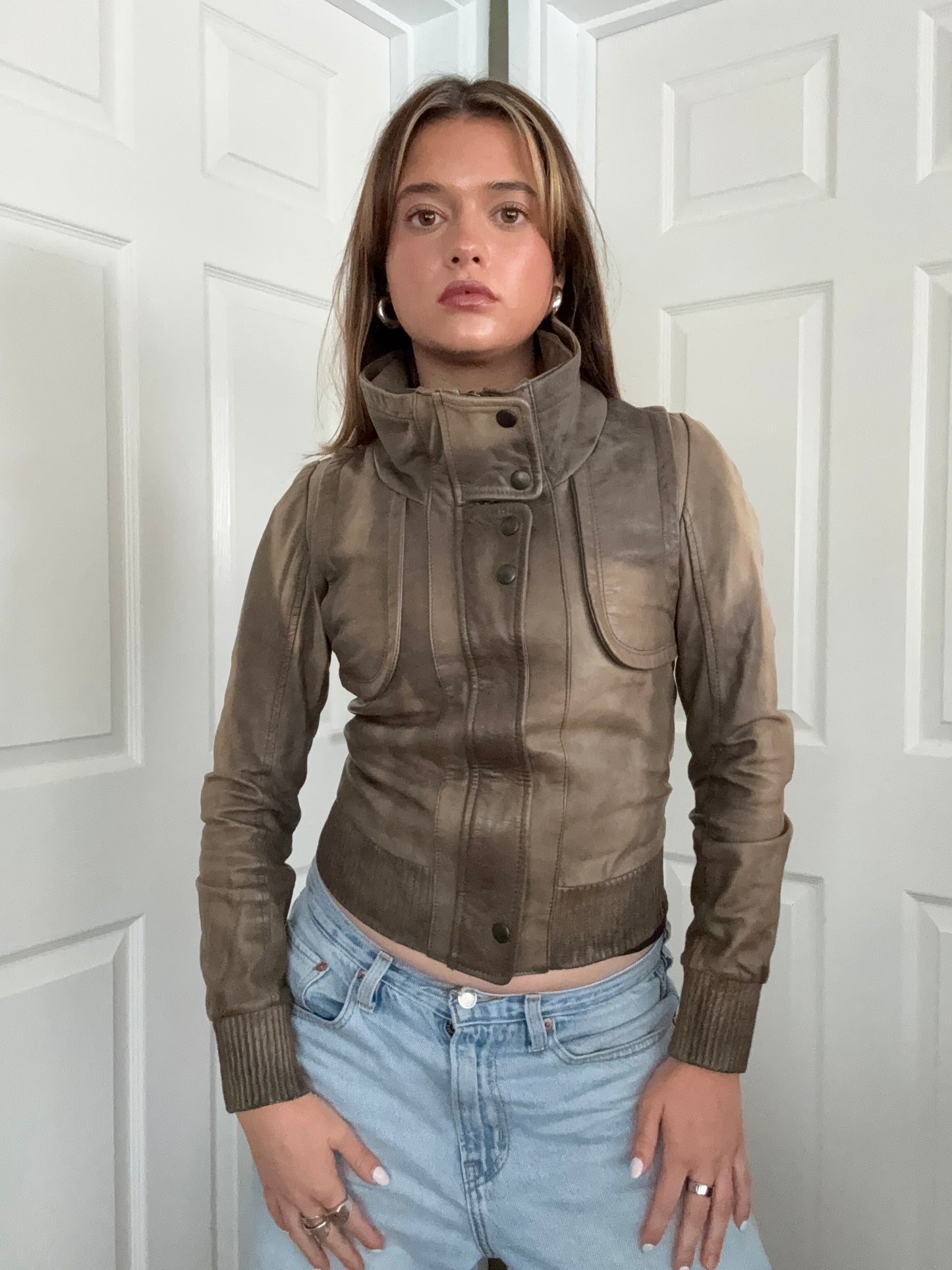 Allsaints Leather Fitted Jacket (UK8)