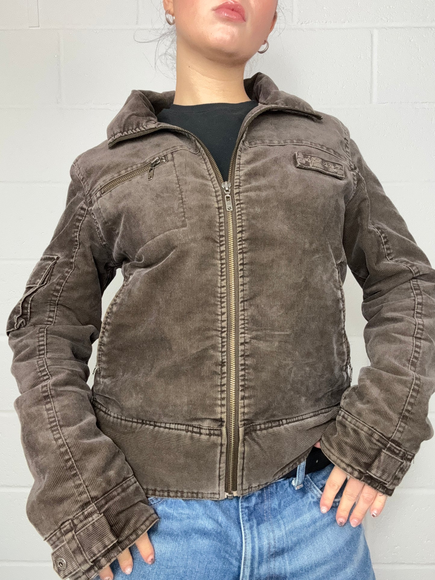 Vintage Brown Corduory Bomber Jacket (M)