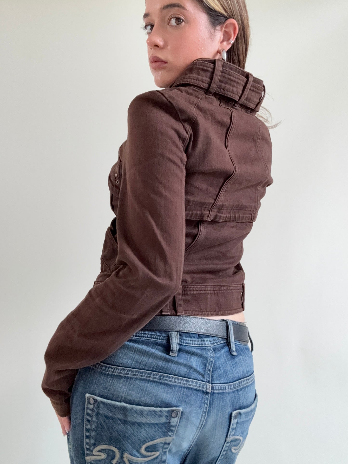 Brown Fitted Biker Jacket (M)