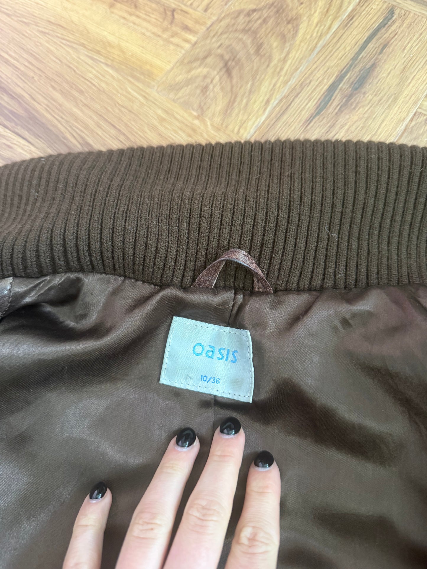 Brown Leather Bomber Jacket (UK10)