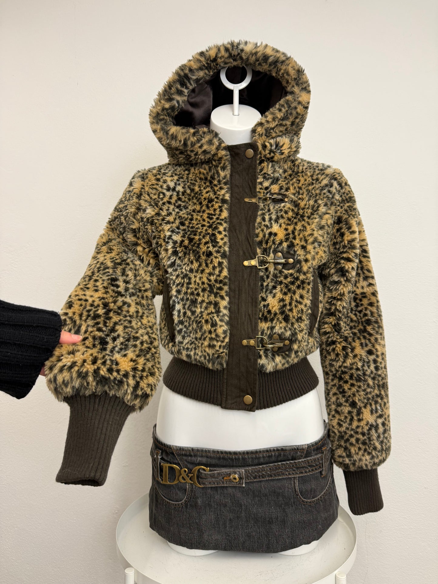 Leopard Faux Fur Bomber Jacket (S)