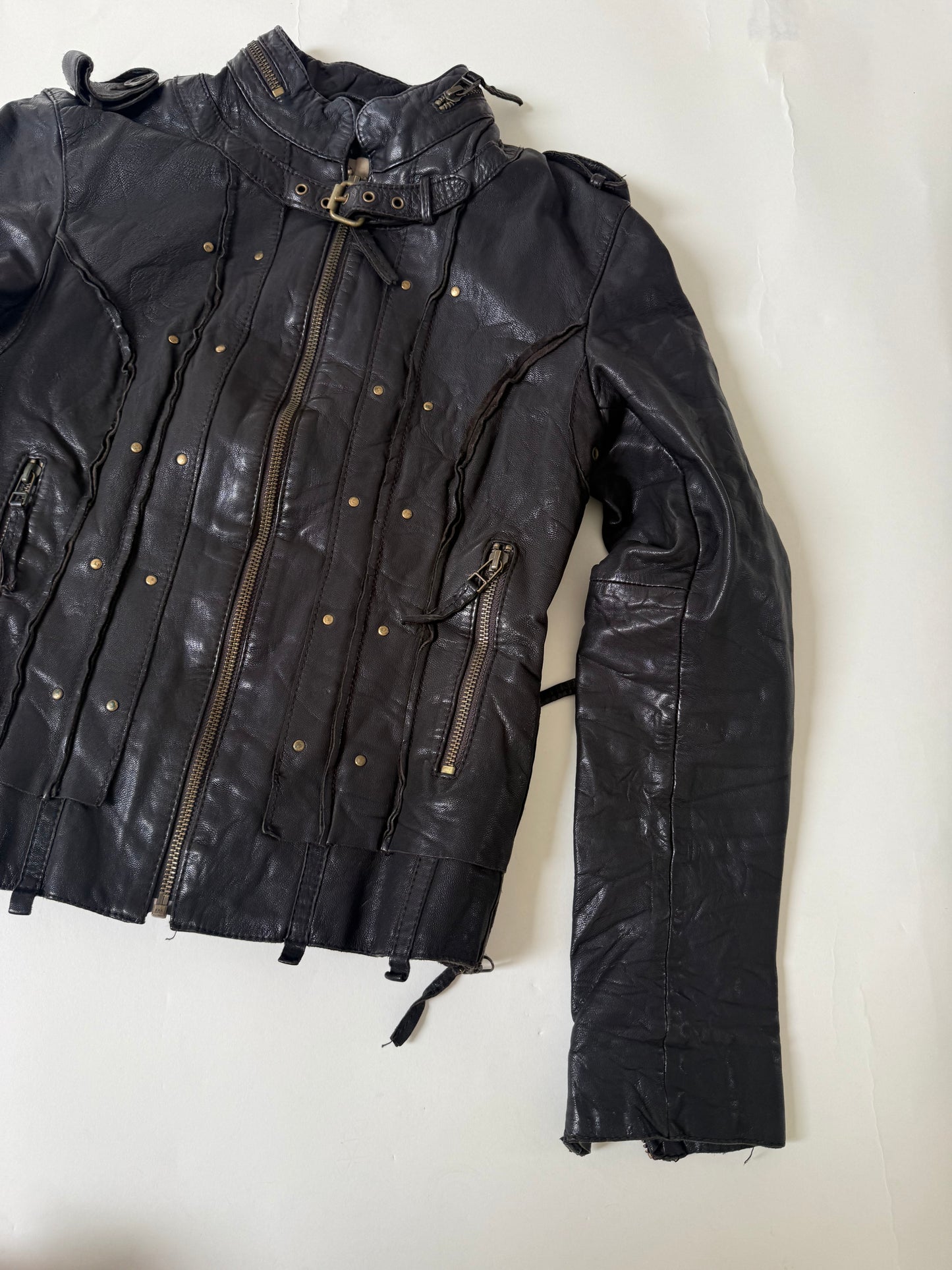 Allsaints Leather Studded Buckle Jacket (UK10)