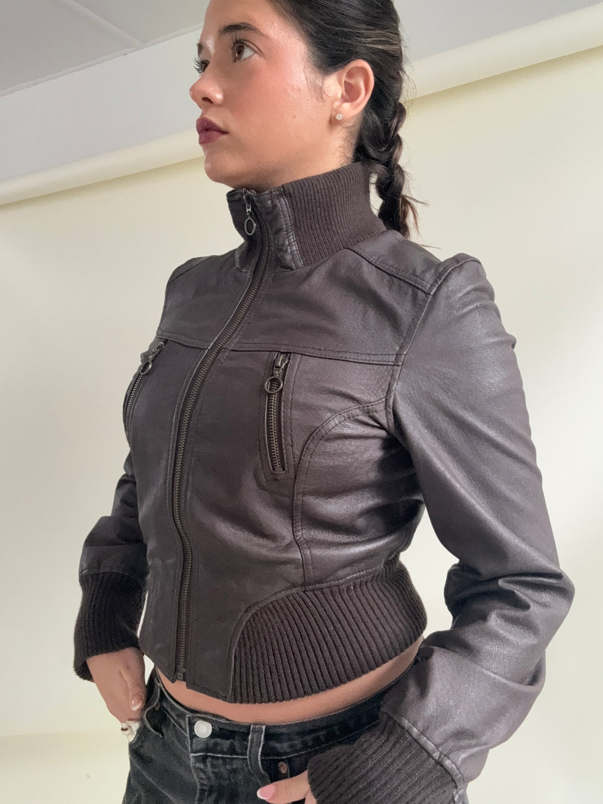Jane Norman Leather Bomber Jacket (UK10)