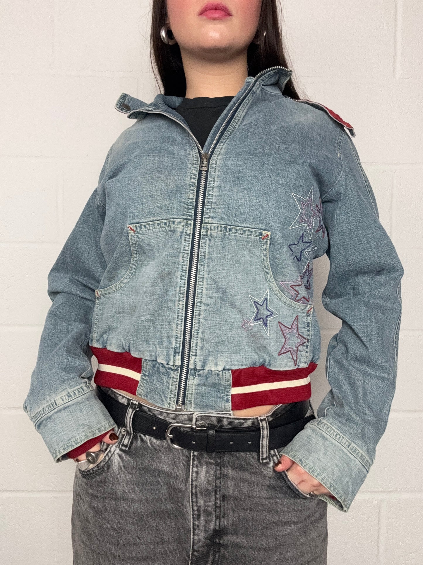 Y2K Denim Hooded Jacket (S)