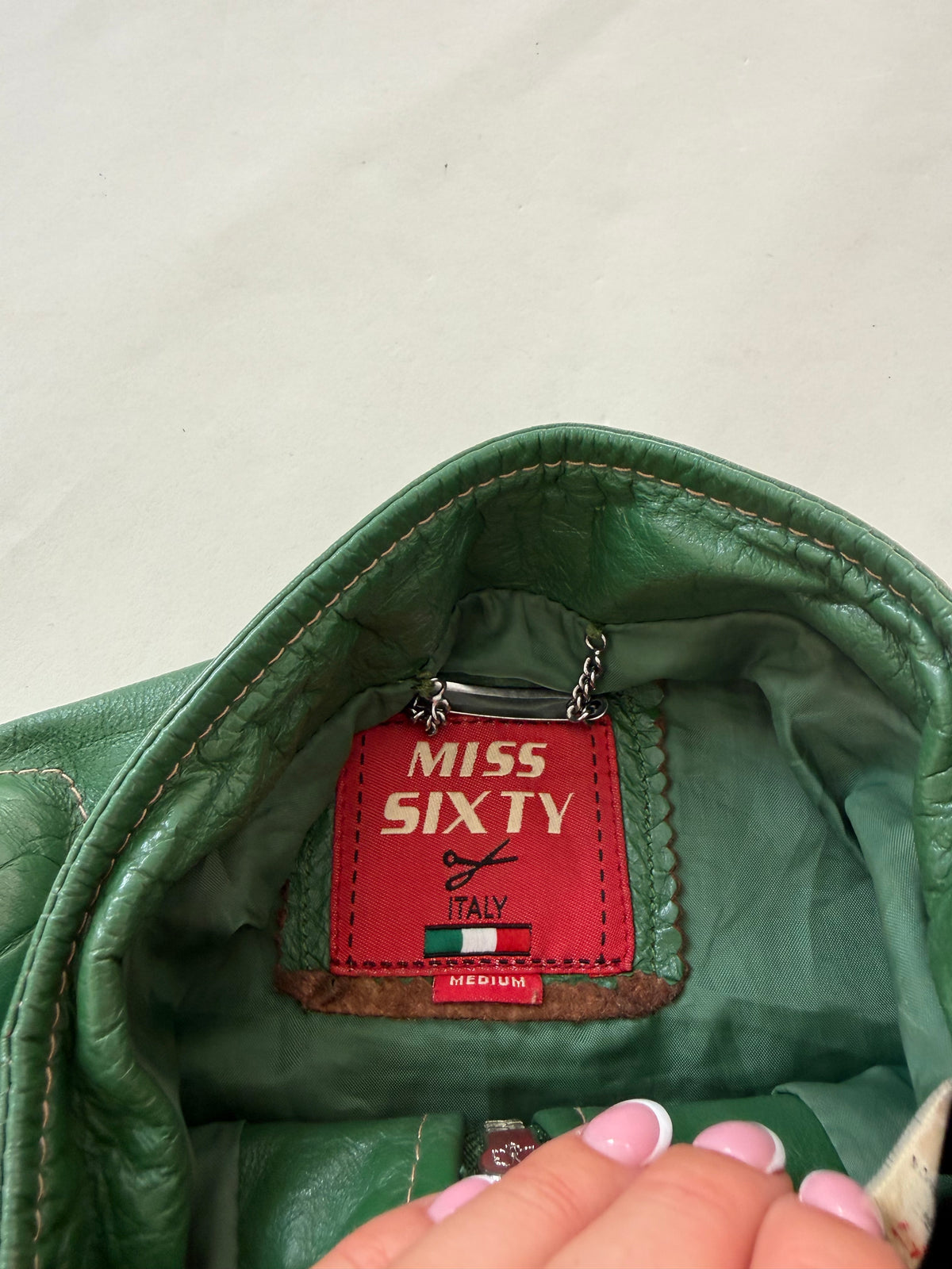 Miss Sixty Green Leather Biker Jacket (M)