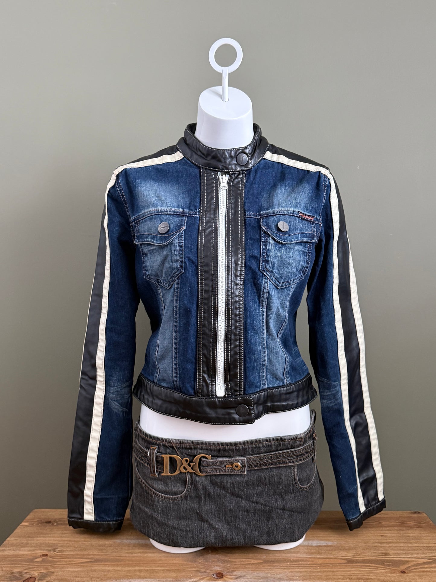 Denim Fitted Biker Jacket (M)