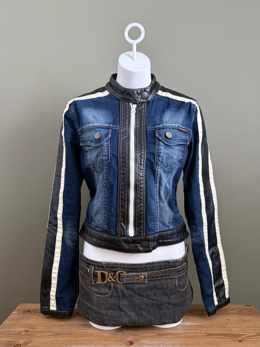 Denim Fitted Biker Jacket (M)