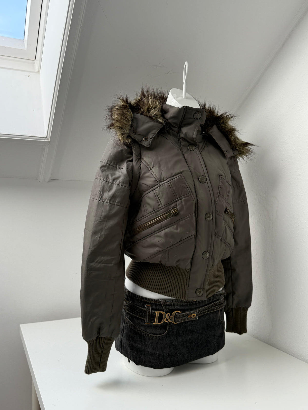 Khaki Y2K Puffer Jacket (UK10)