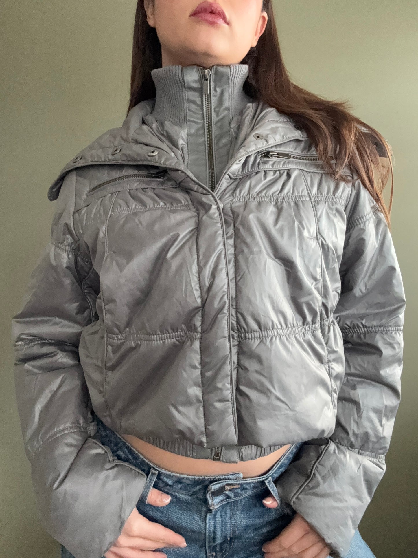 Silver Puffer Jacket (UK10)